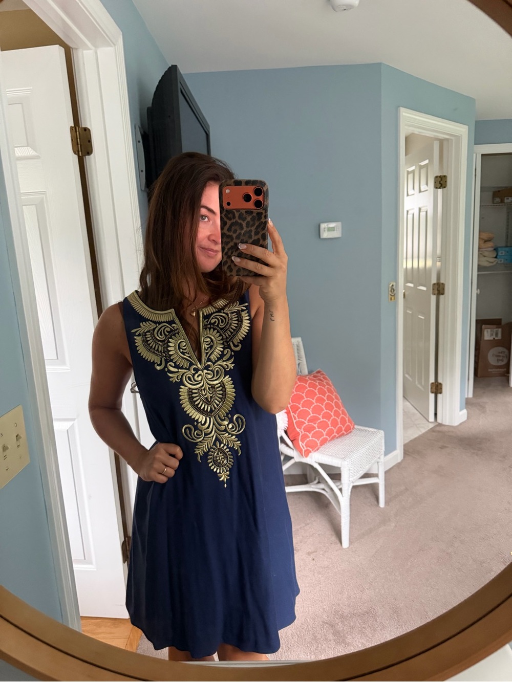 Lilly Pulitzer Navy Dress with Gold Embroidered Front